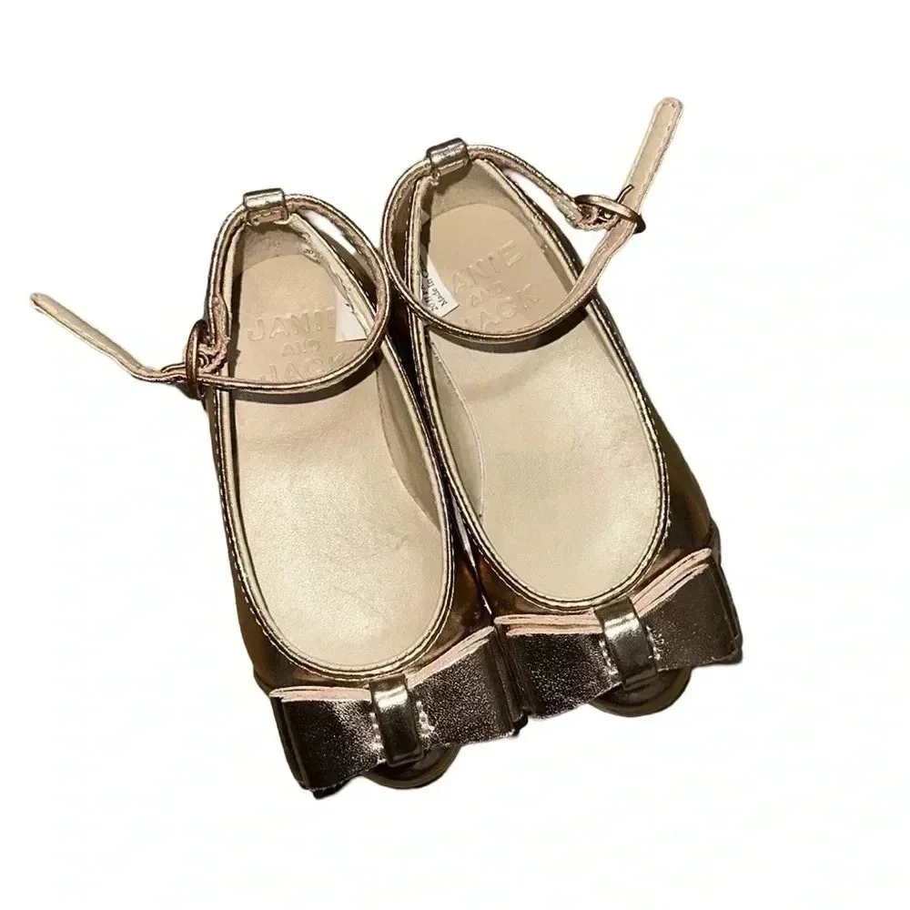 Janie and Jack Rose Gold Bow Dress Flats Size 4